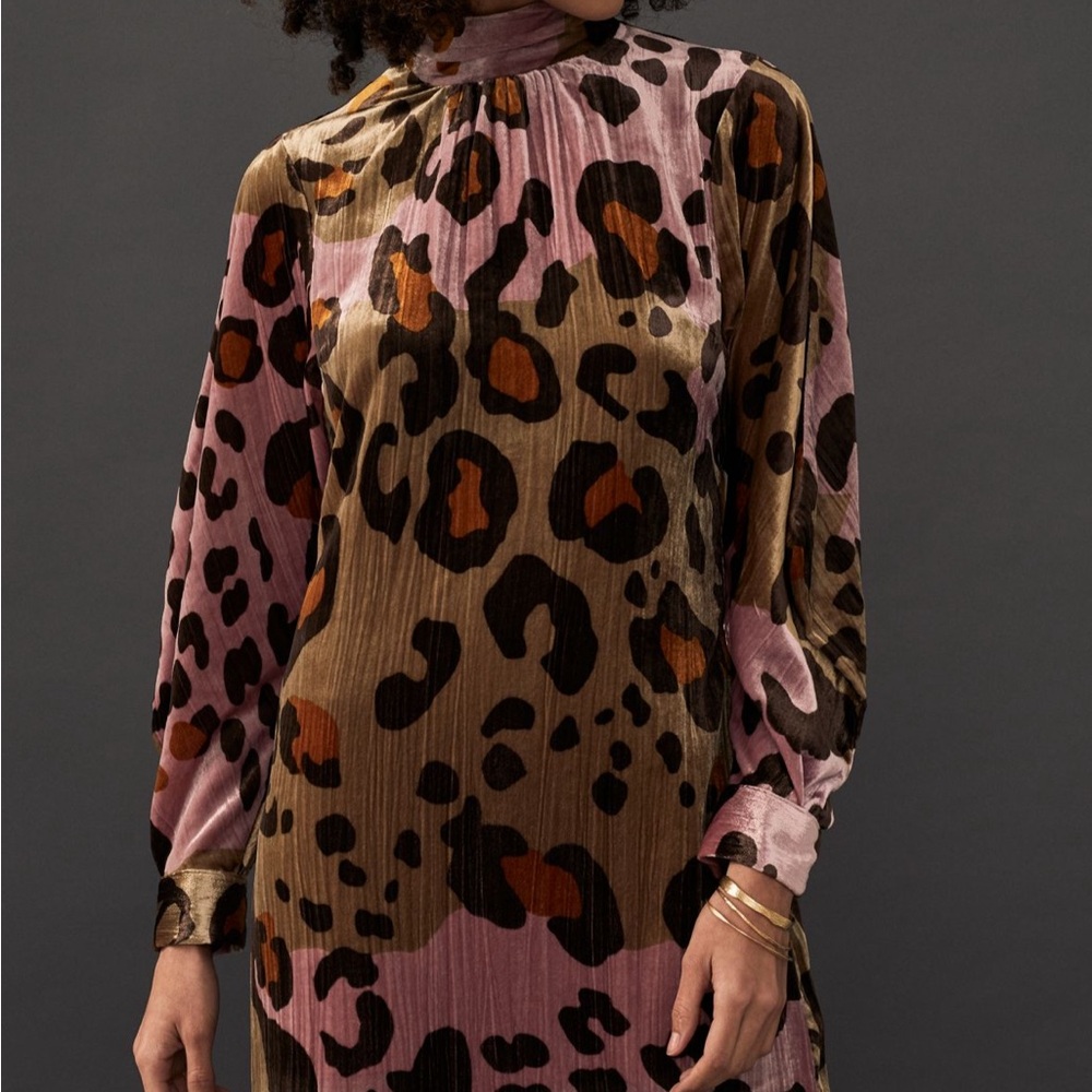 Anthropologie Pink and Brown Leopard Velvet Dress - Picture 8 of 8